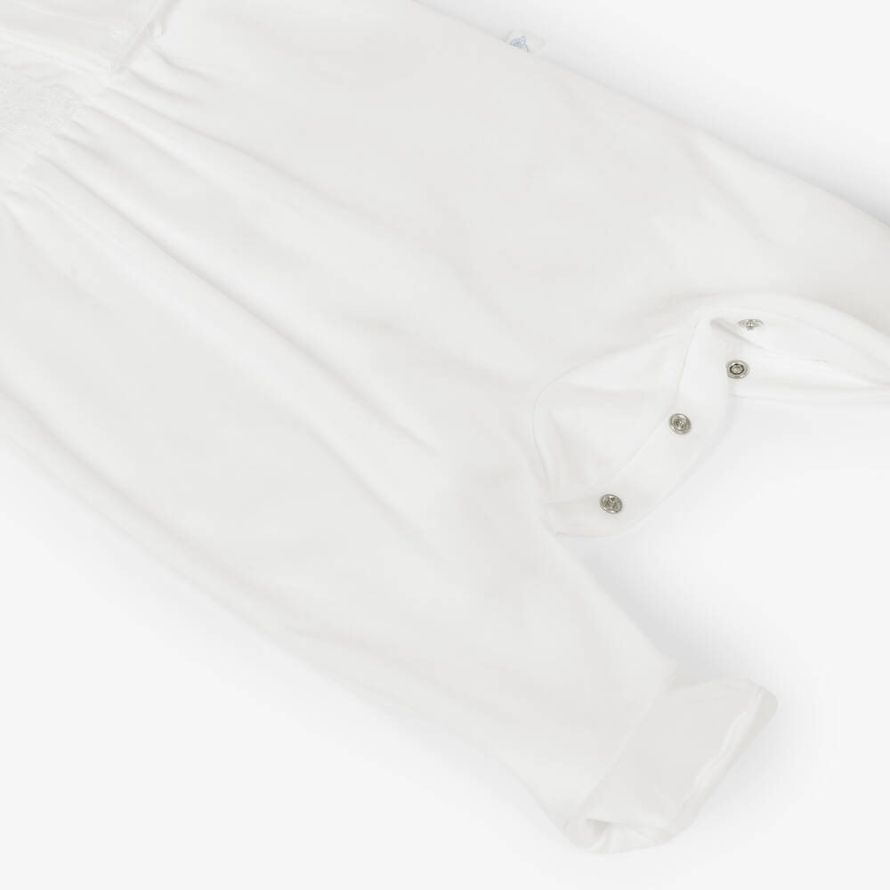 Laranjinha-White Cotton Jersey Babygrow with Pintuck Bib | Childrensalon Outlet