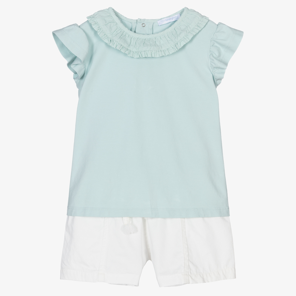 Laranjinha - White & Green Shorts Set | Childrensalon