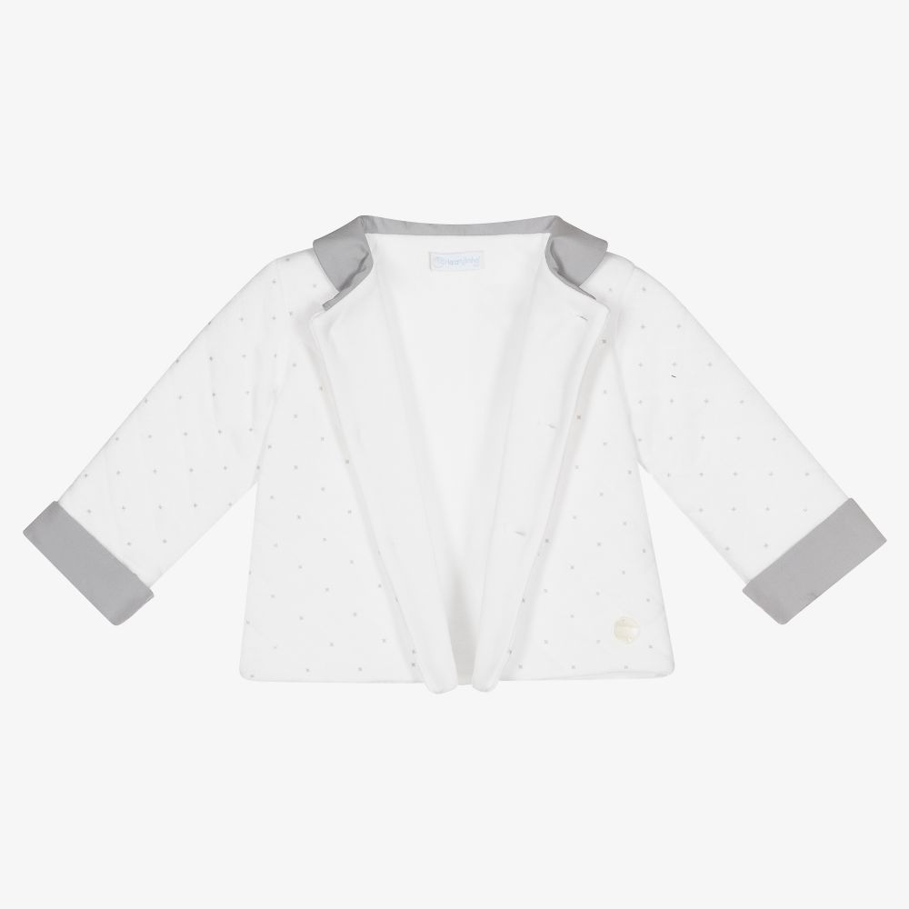 Laranjinha-White & Grey Cotton Baby Jacket | Childrensalon Outlet