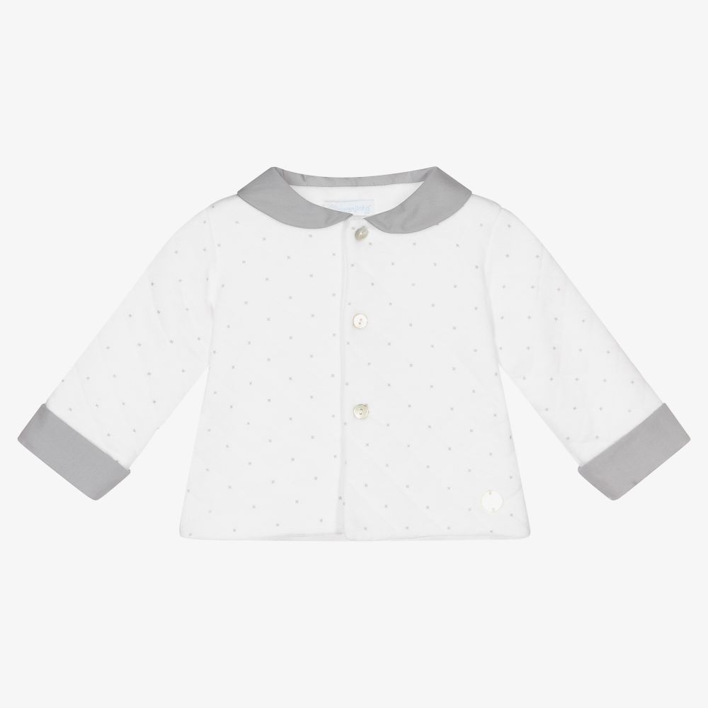 Laranjinha-White & Grey Cotton Baby Jacket | Childrensalon Outlet