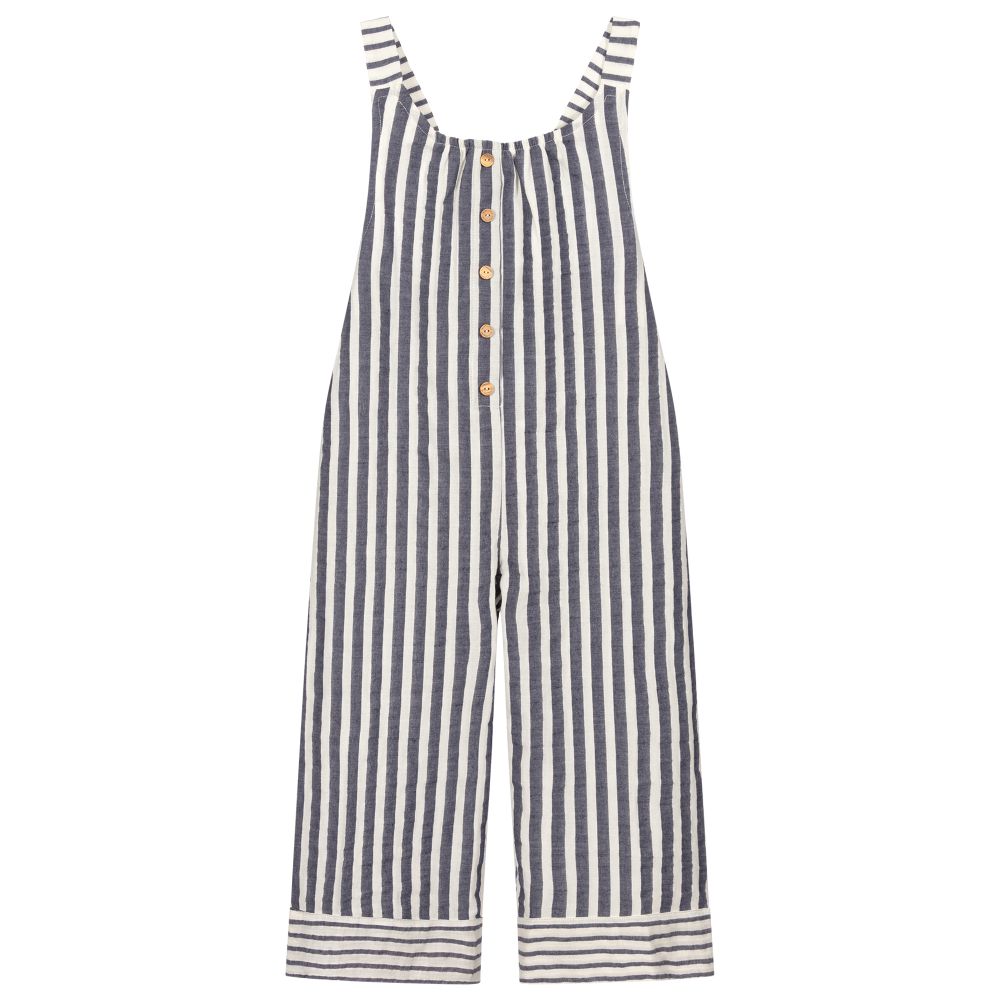 Laranjinha-White & Navy Blue Jumpsuit | Childrensalon Outlet