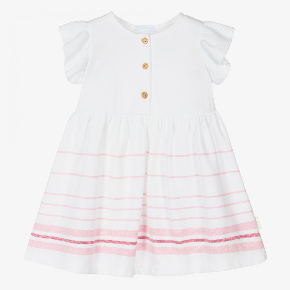 Laranjinha - Baumwollkleid in Weiß und Rosa | Childrensalon