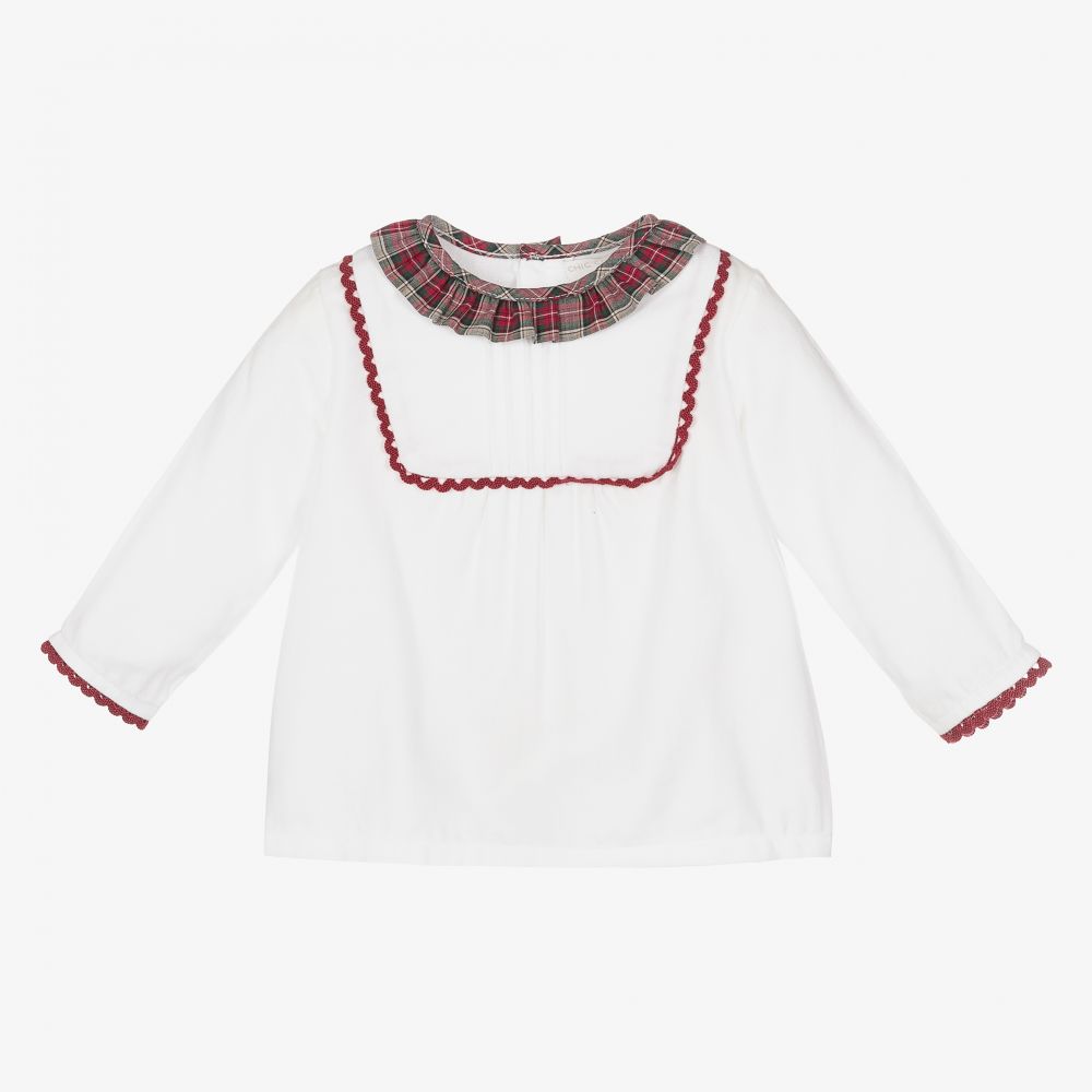 Laranjinha - White & Red Cotton Baby Top | Childrensalon