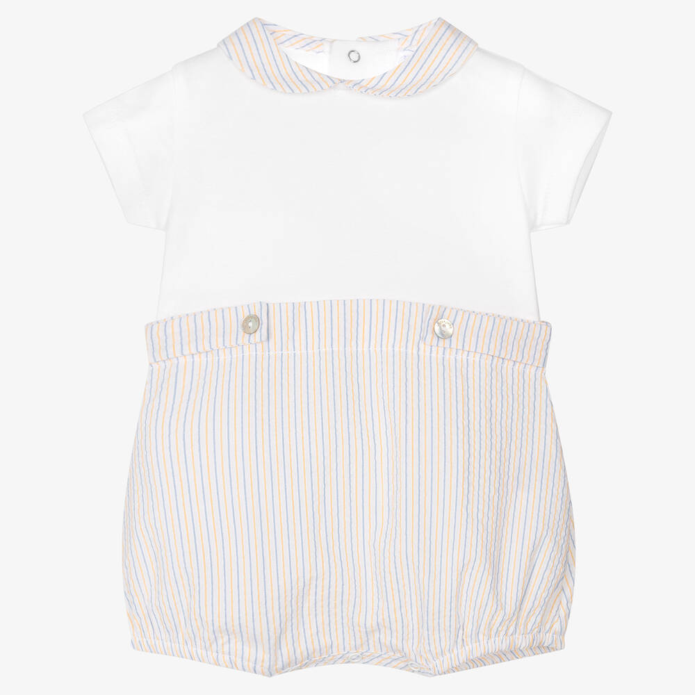 Laranjinha - White Striped Cotton Baby Shortie | Childrensalon