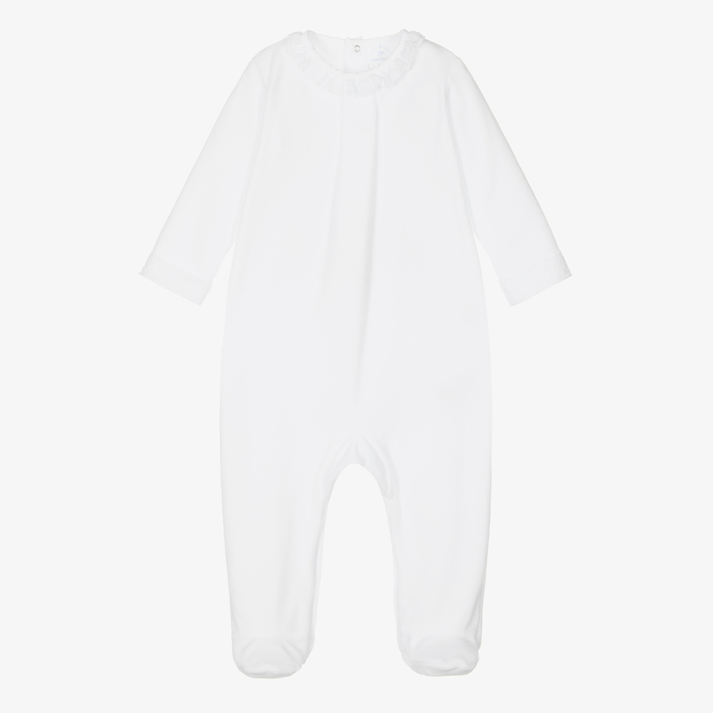 Laranjinha-White Velour Babygrow | Childrensalon Outlet