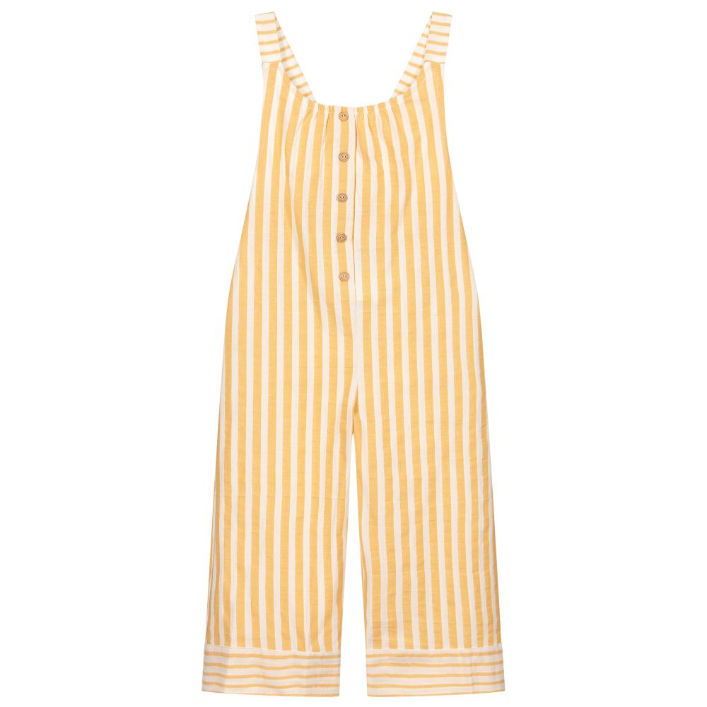 Laranjinha - Combi-pantalon rayée blanche et jaune | Childrensalon