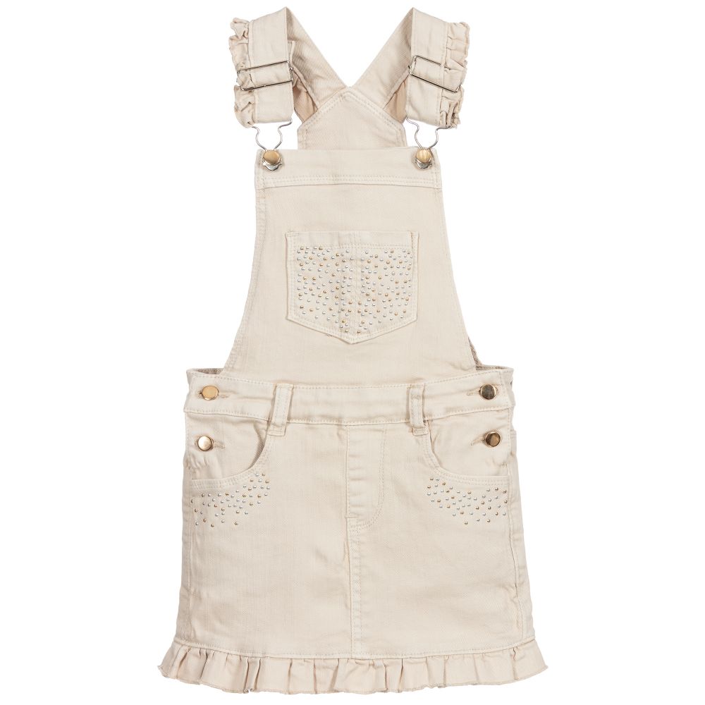 Le Chic-Beige Denim Pinafore Dress | Childrensalon Outlet