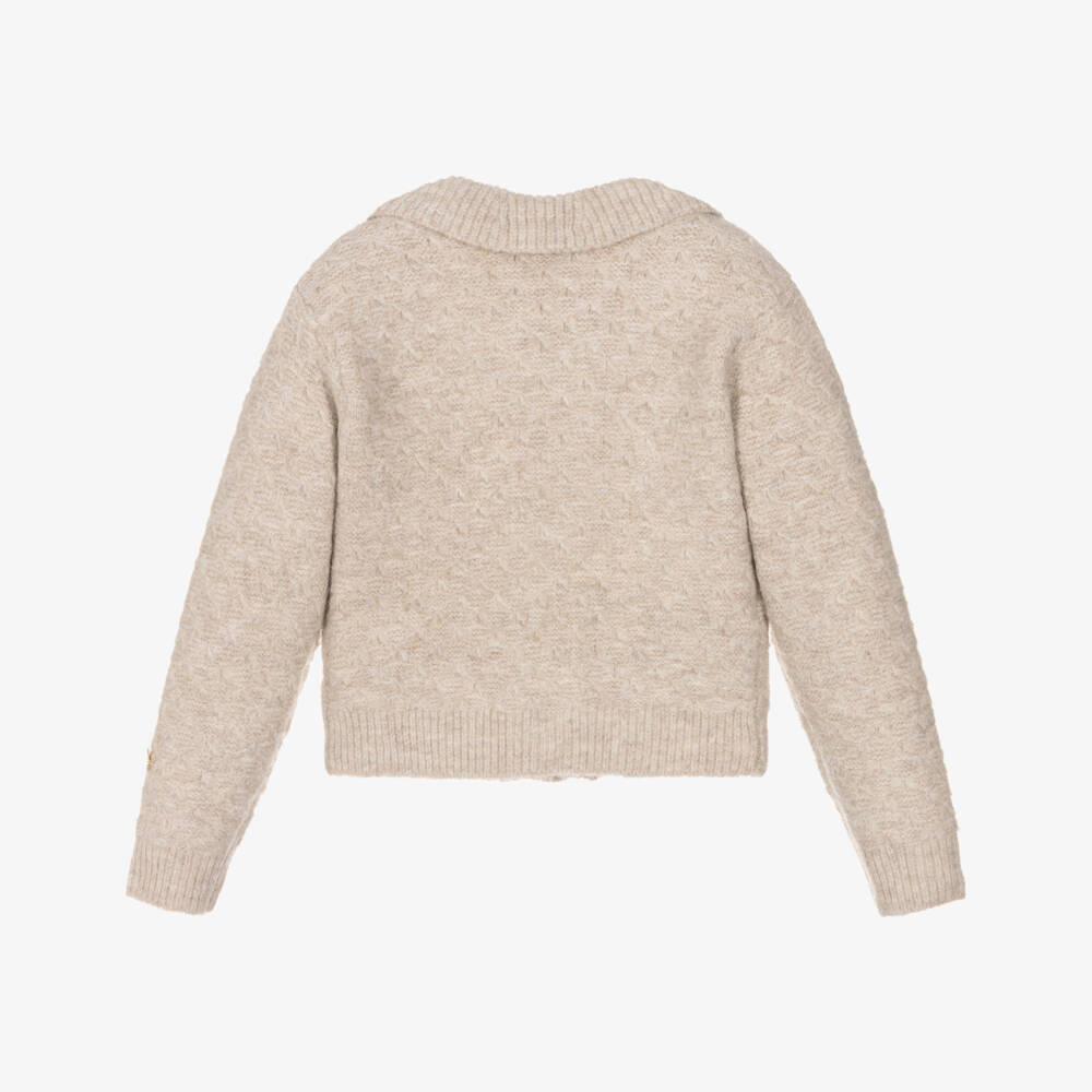 Le Chic-Beige Knit Collared Cardigan | Childrensalon Outlet