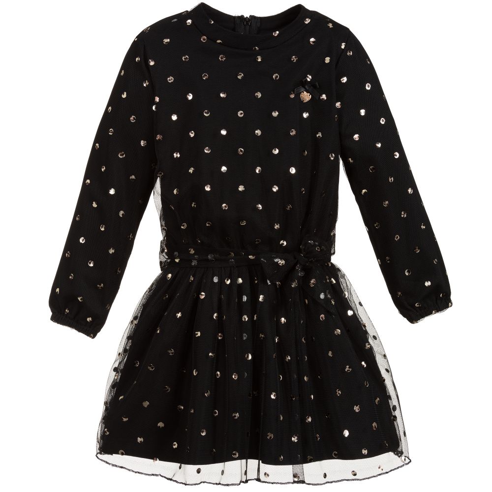 Le Chic - Black & Gold Spot Tulle Dress | Childrensalon