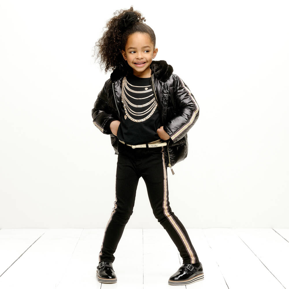 Le Chic-بنطلون جيرسي لون أسود مع حزام | Childrensalon Outlet