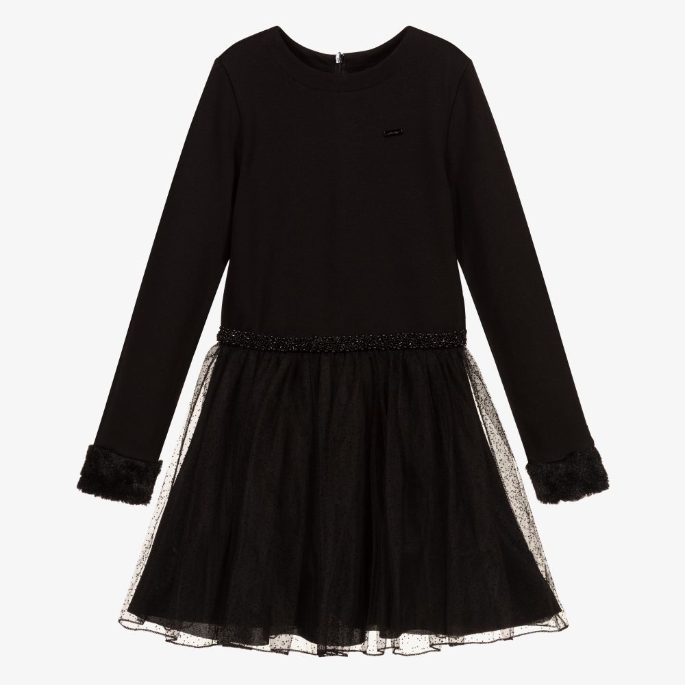 Le Chic - فستان ميلانو جيرسي وتول لون أسود | Childrensalon