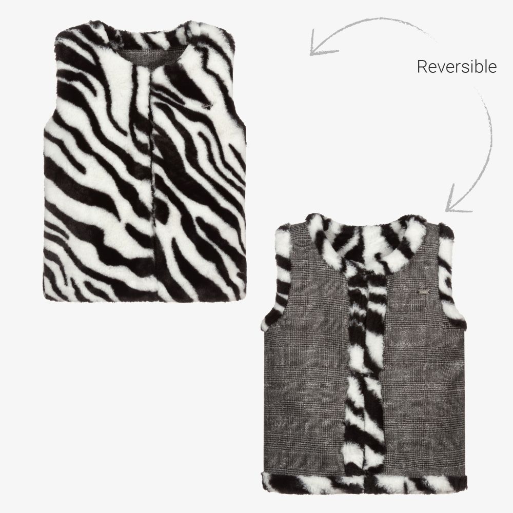 Le Chic-Black & White Reversible Gilet | Childrensalon Outlet