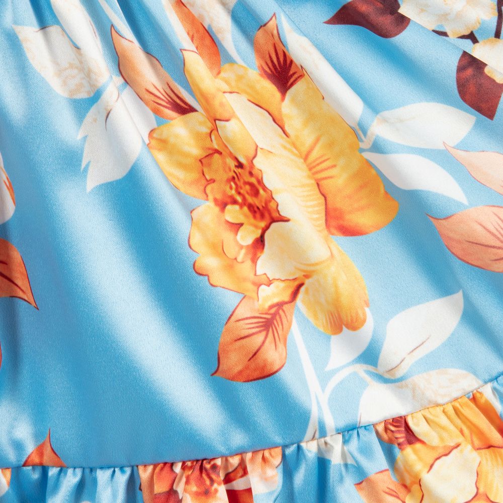 Le Chic-Blue Floral Satin Dress  | Childrensalon Outlet