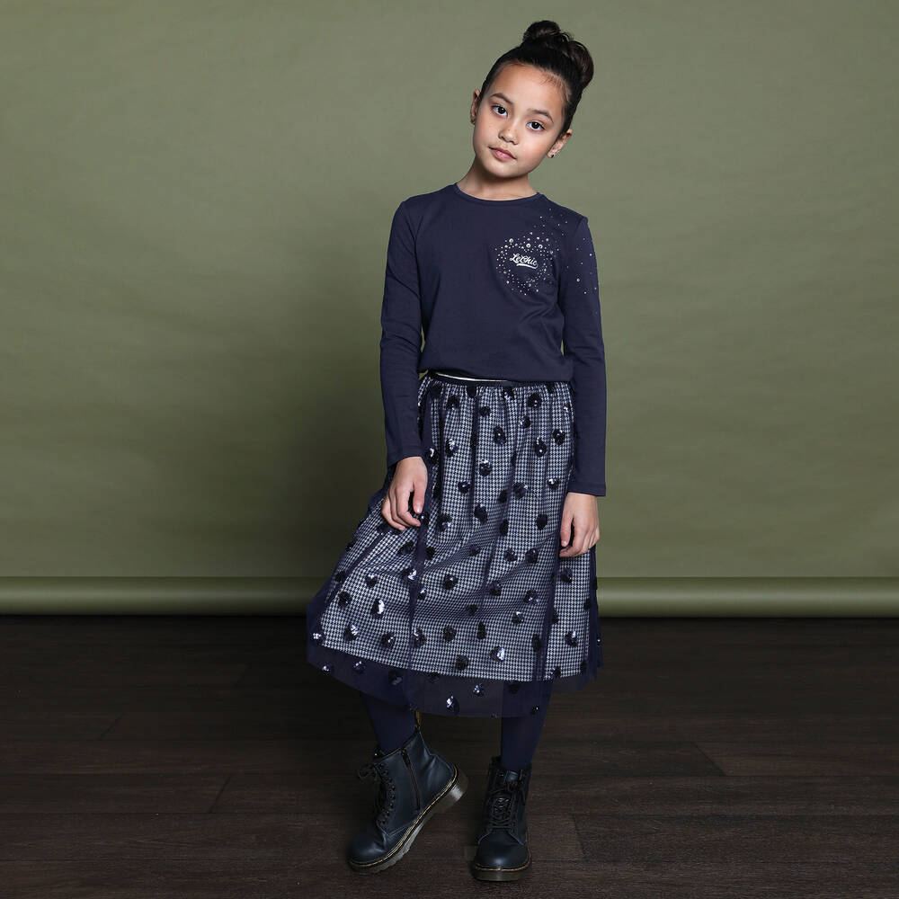 Le Chic-Blue Sequin Heart Skirt | Childrensalon Outlet