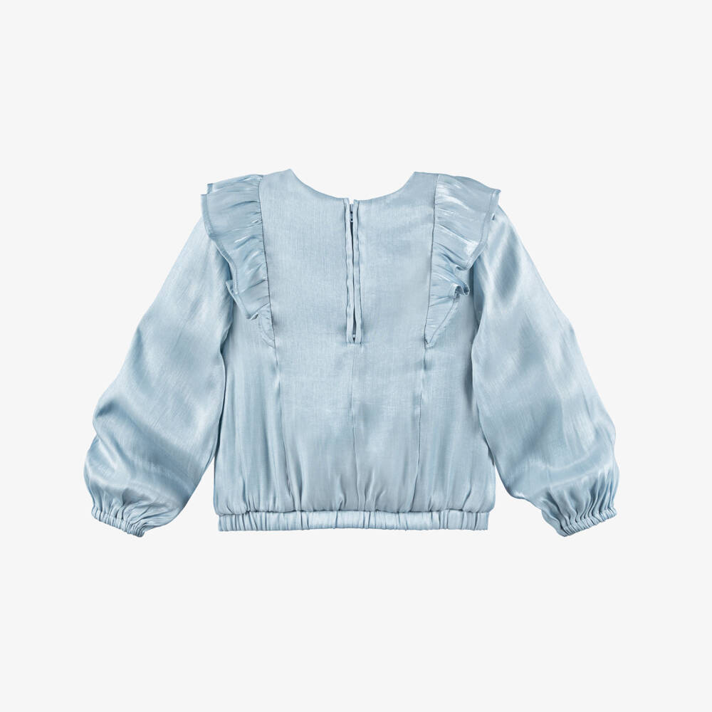 Le Chic-Blue Silky Ruffle Blouse | Childrensalon Outlet