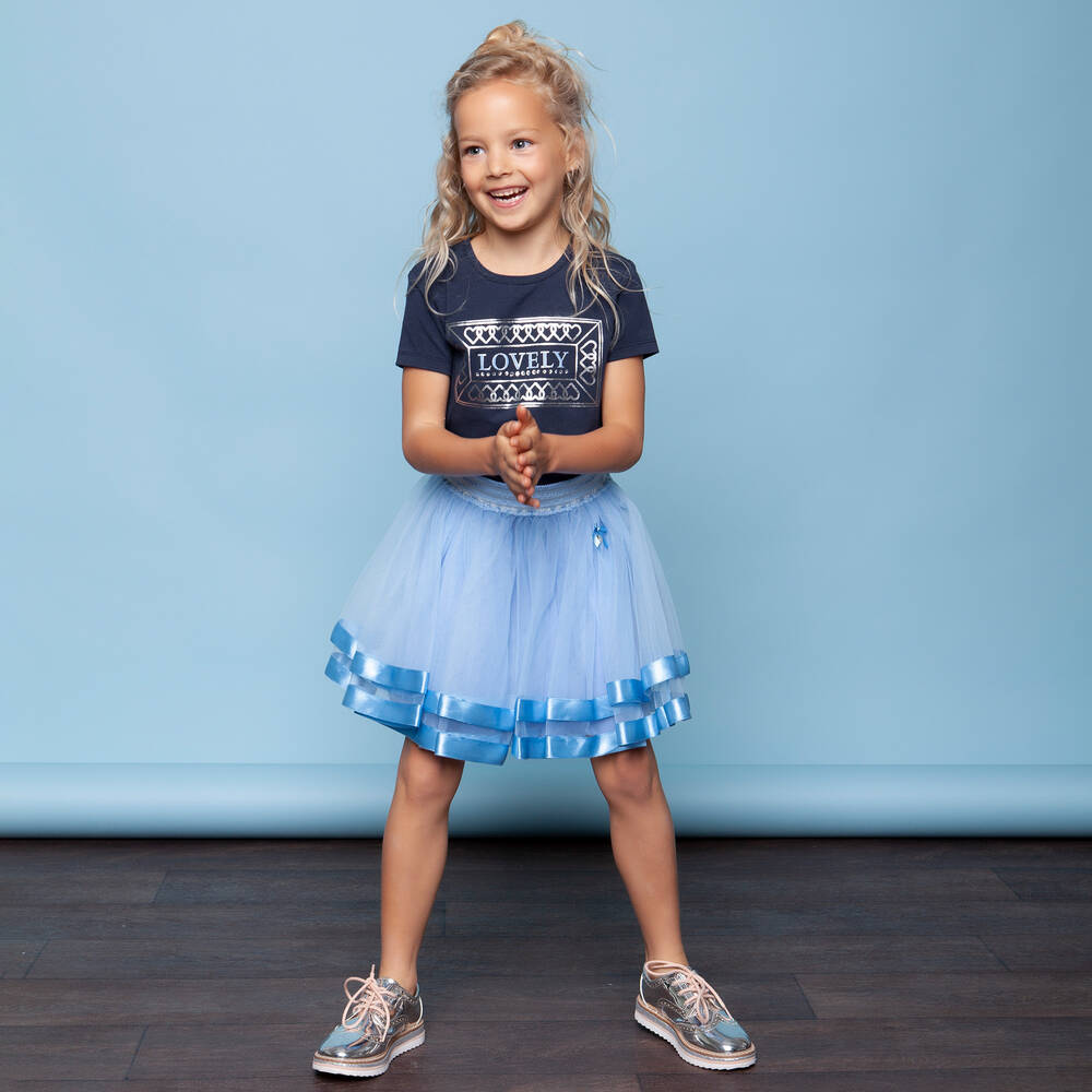 Le Chic-Blue & Silver Cotton T-Shirt | Childrensalon Outlet