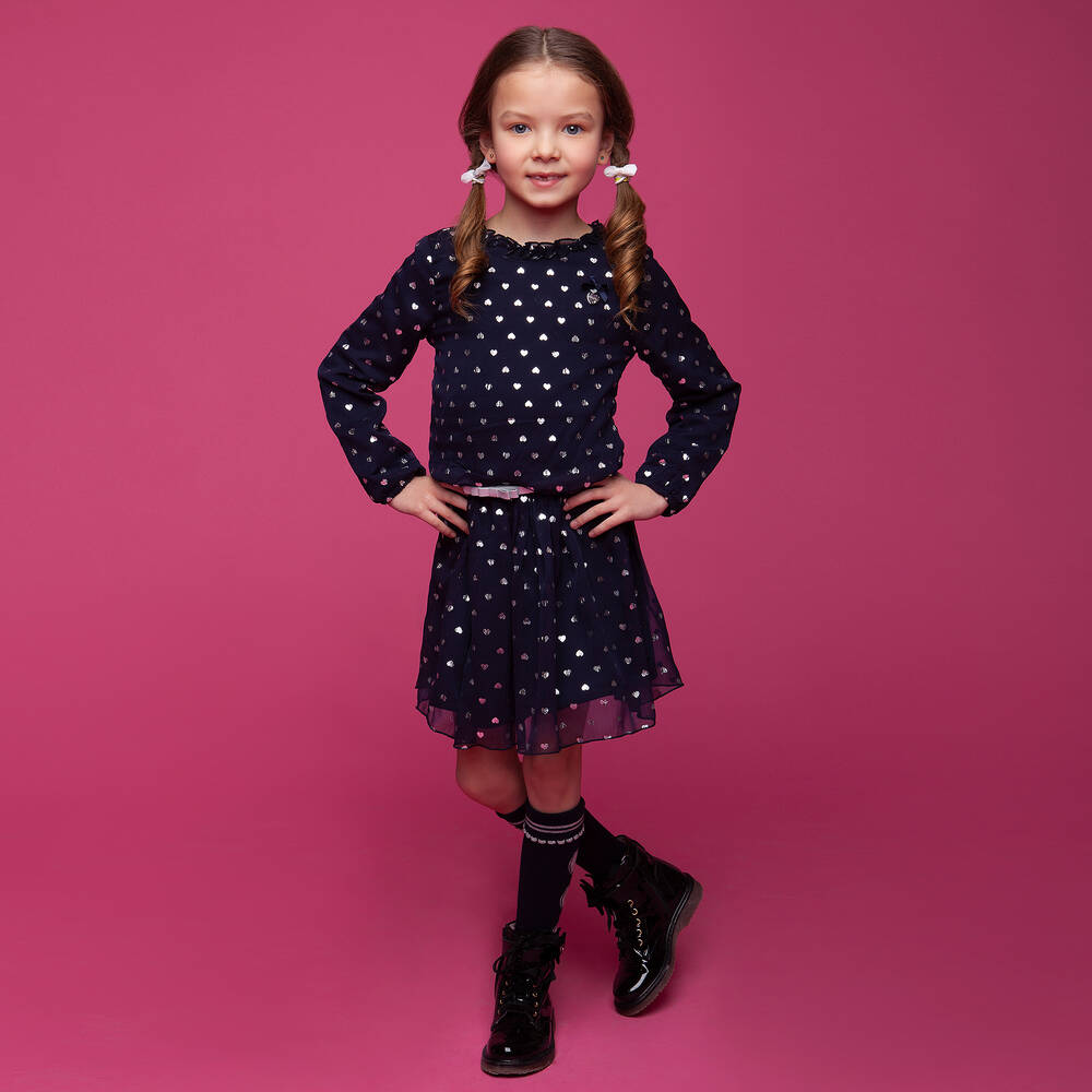 Le Chic-Синее платье с принтом в виде серебристых сердечек | Childrensalon Outlet