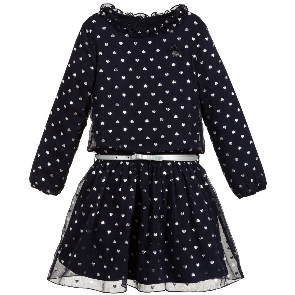 Le Chic-فستان شيفون   و جيرسي لون كحلي وفضّي | Childrensalon Outlet