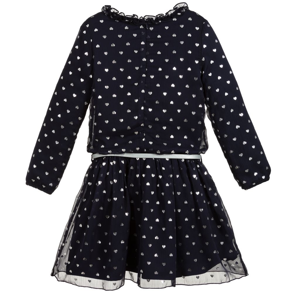 Le Chic-Синее платье с принтом в виде серебристых сердечек | Childrensalon Outlet