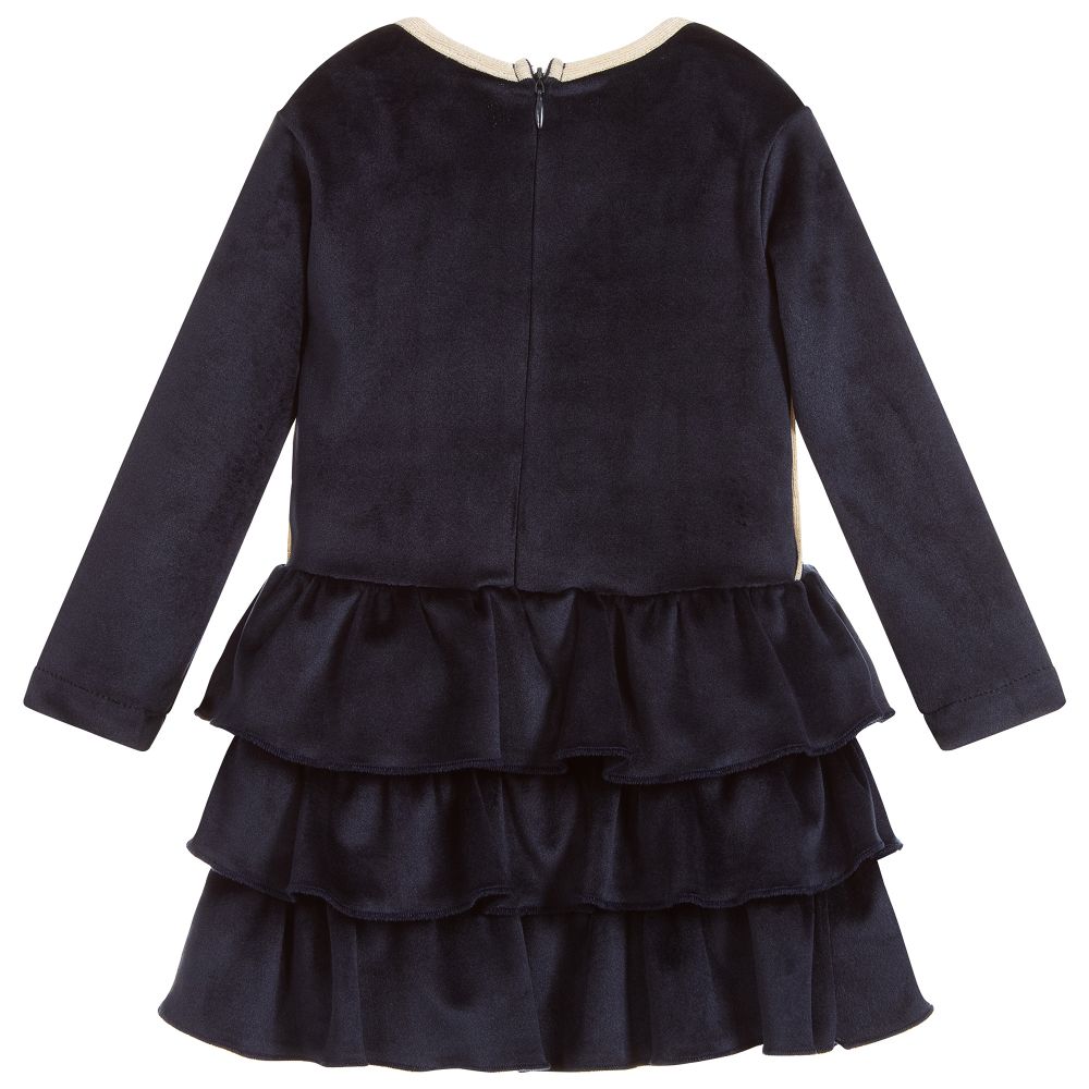 Le Chic-Blue Velvet Ruffle Dress | Childrensalon Outlet