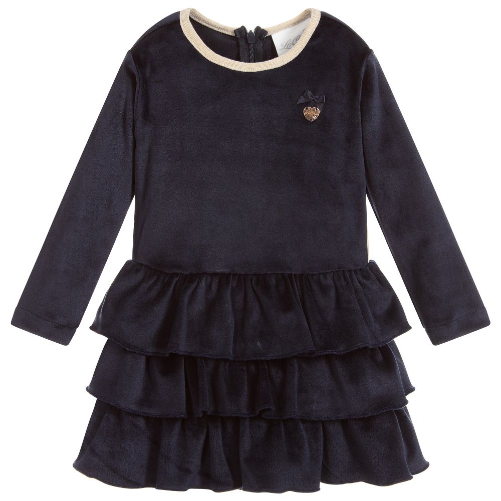 Le Chic-فستان كشكش مخمل لون كحلي | Childrensalon Outlet