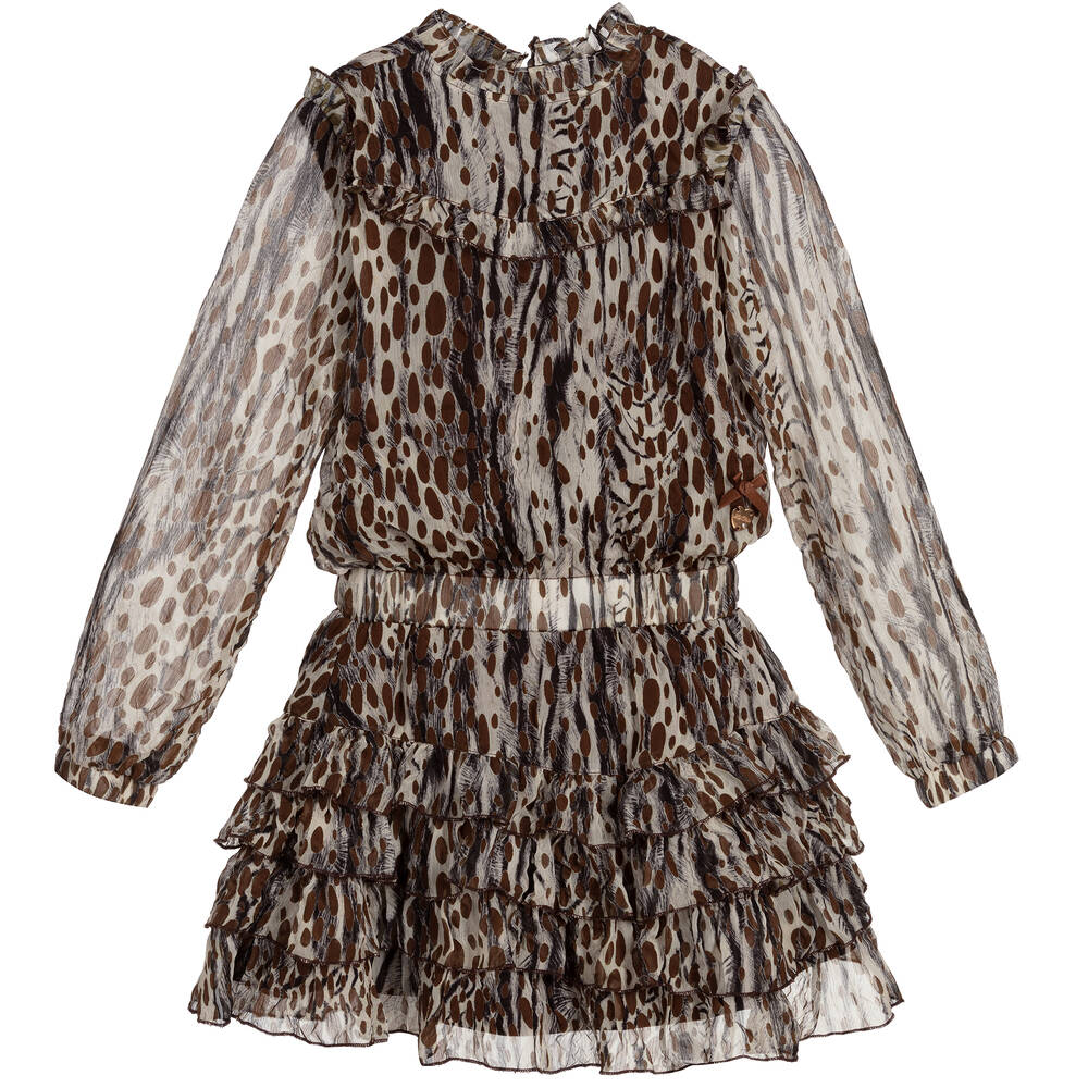 Le Chic - Brown Leopard Chiffon Dress | Childrensalon