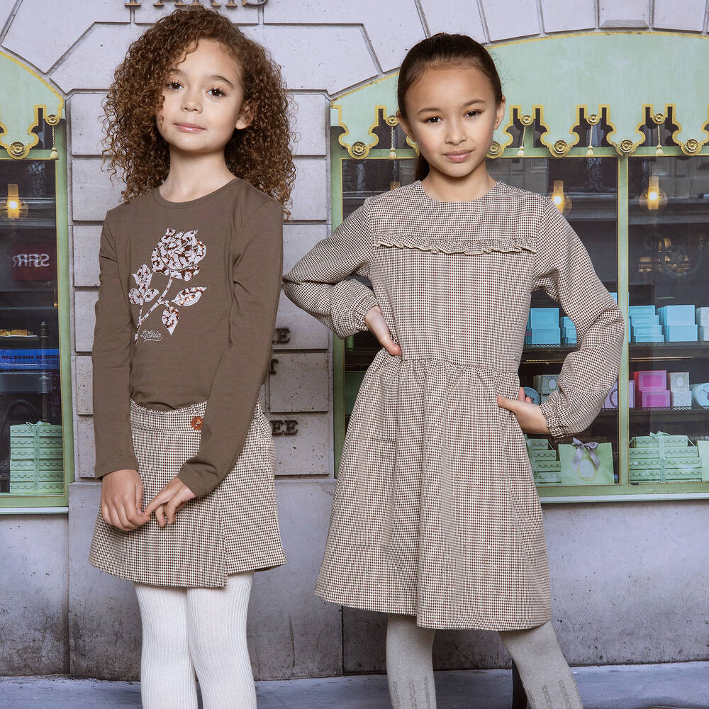Le Chic-Бежевое платье в гусиную лапку со стразами | Childrensalon Outlet