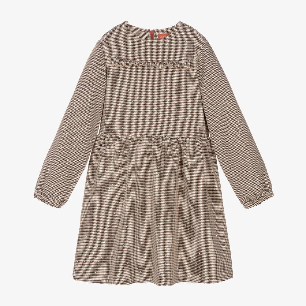 Le Chic-Girls Beige Diamanté Houndstooth Dress | Childrensalon Outlet