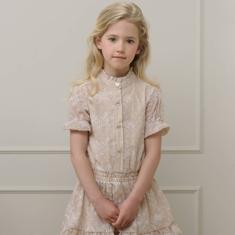 Le Chic-بلوز شيفون مطرزة لون بيج للبنات | Childrensalon Outlet