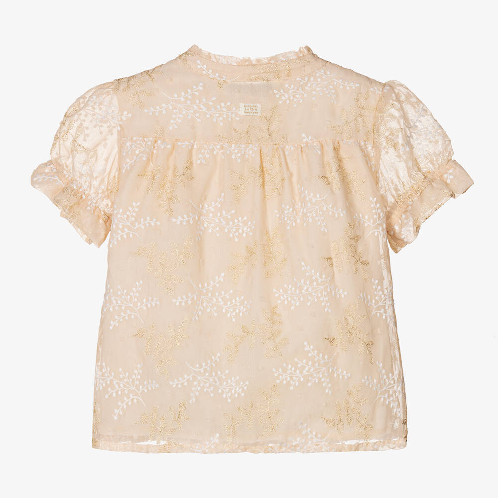 Le Chic-بلوز شيفون مطرزة لون بيج للبنات | Childrensalon Outlet