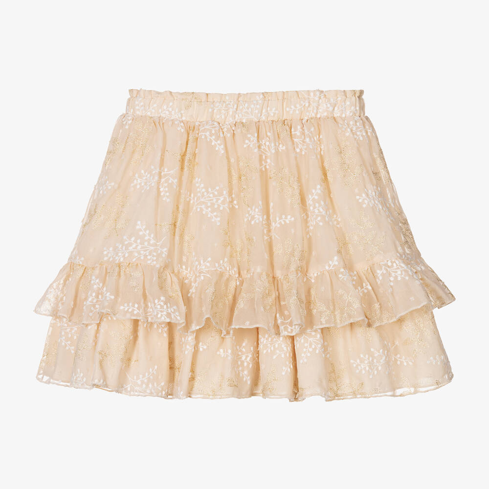 Le Chic-Girls Beige Embroidered Chiffon Skirt | Childrensalon Outlet