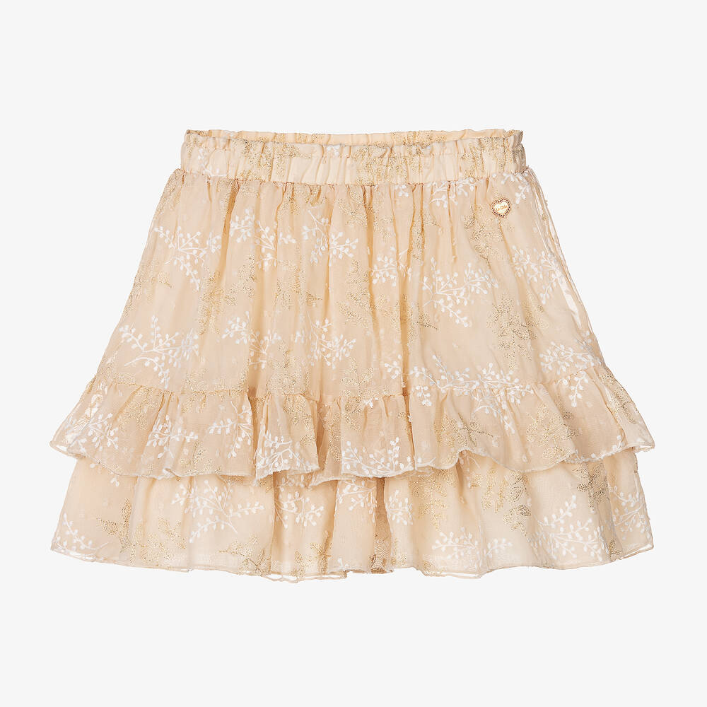 Le Chic-Girls Beige Embroidered Chiffon Skirt | Childrensalon Outlet
