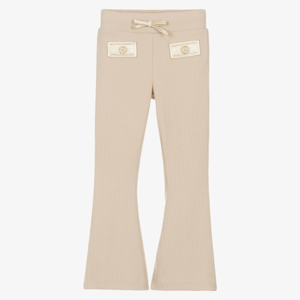 Le Chic-Girls Beige Flared Cable-Knit Style Jersey Trousers | Childrensalon Outlet