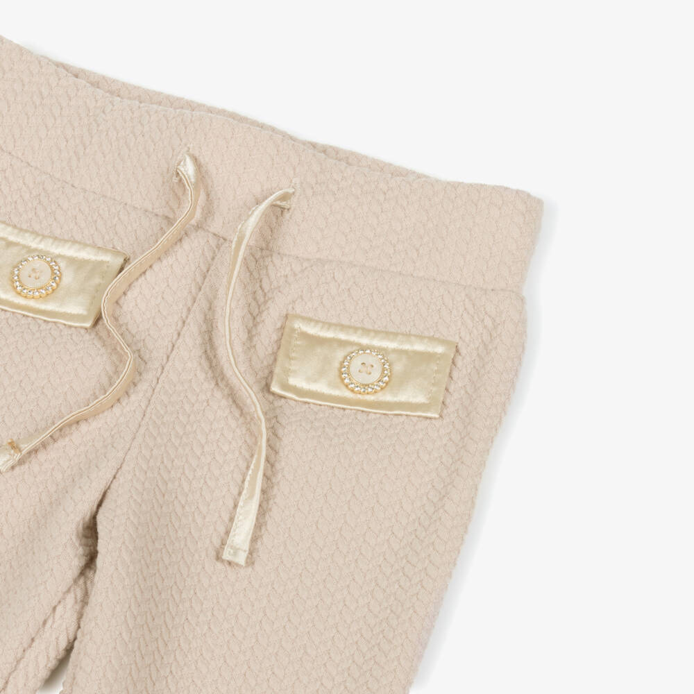Le Chic-Girls Beige Flared Cable-Knit Style Jersey Trousers | Childrensalon Outlet