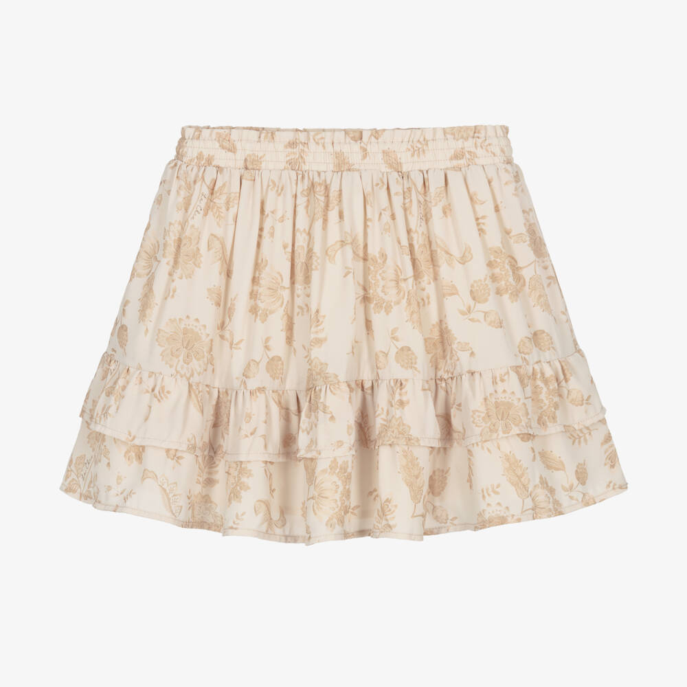 Le Chic-Girls Beige Floral Chiffon Skirt | Childrensalon Outlet