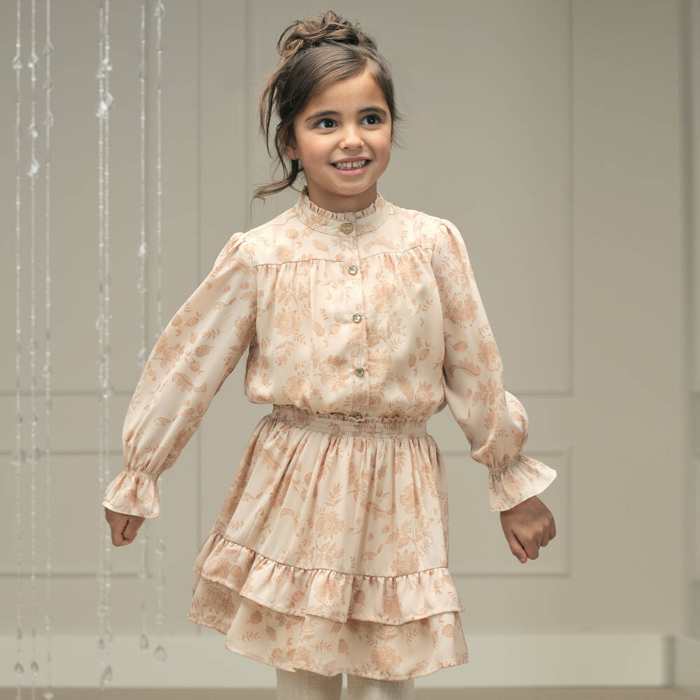 Le Chic-Girls Beige Floral Chiffon Skirt | Childrensalon Outlet