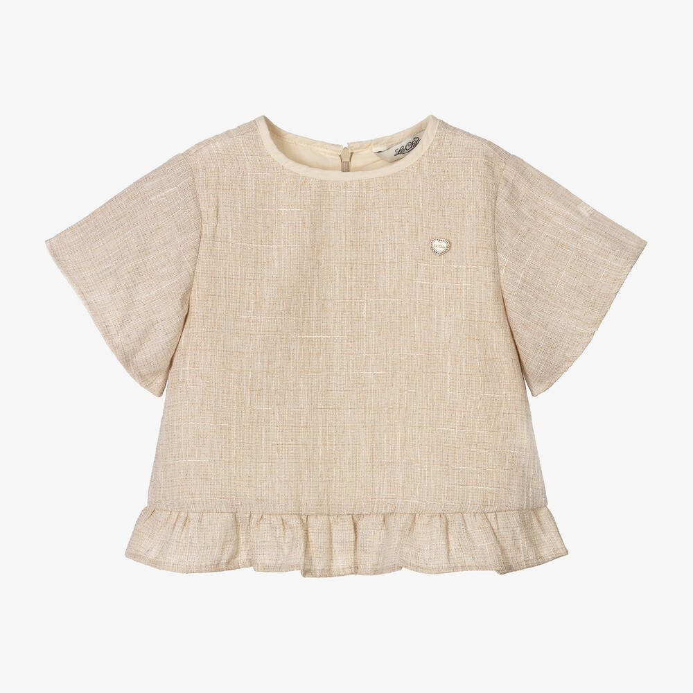 Le Chic-بلوزة لون بيج مزينة بكشكش للبنات | Childrensalon Outlet