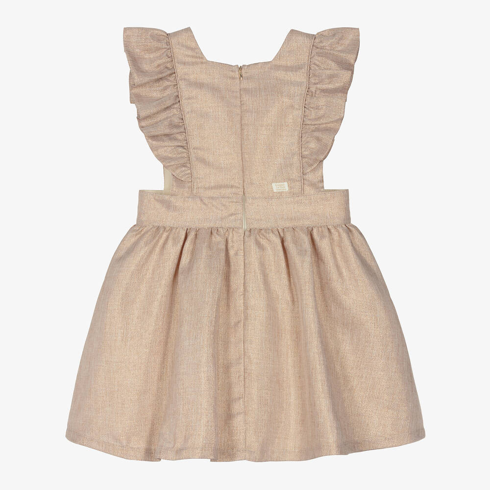 Le Chic-Girls Beige & Gold Pinafore Dress | Childrensalon Outlet
