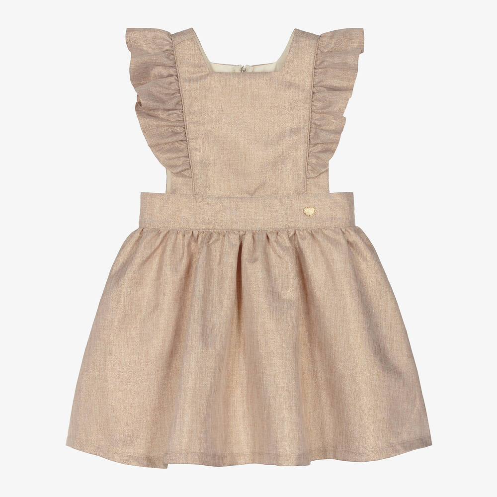 Le Chic - Girls Beige & Gold Pinafore Dress | Childrensalon