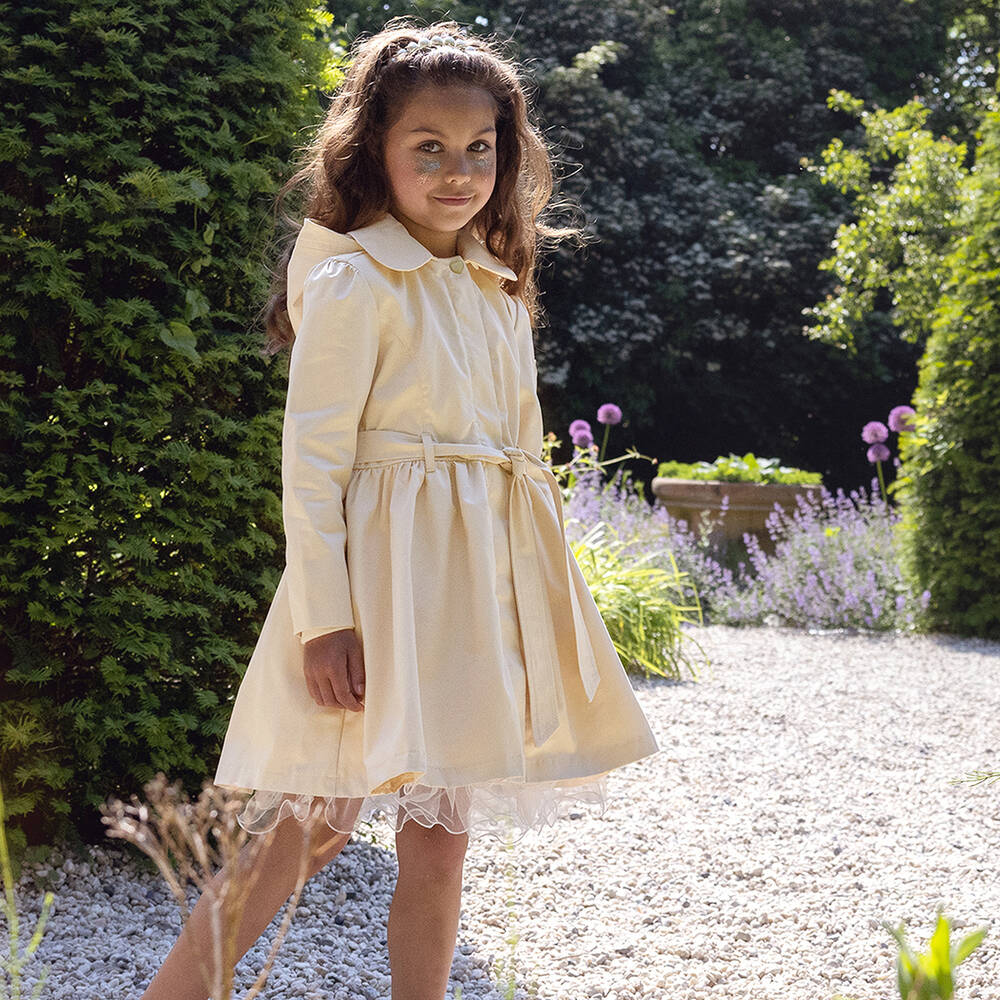 Le Chic Girls Beige Hooded Trench Coat