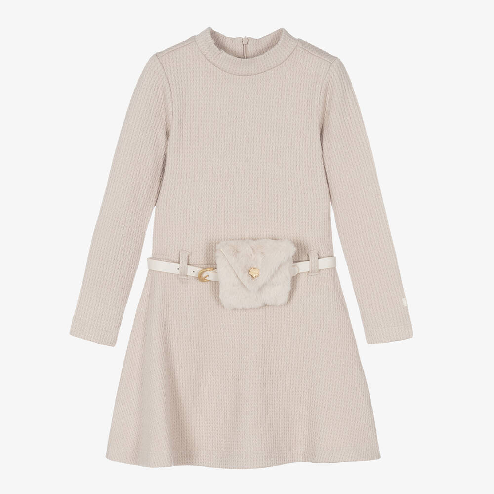 Le Chic - Girls Beige Knitted Dress | Childrensalon