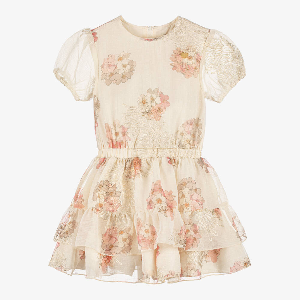 Le Chic-Girls Beige & Pink Floral Chiffon Dress | Childrensalon Outlet