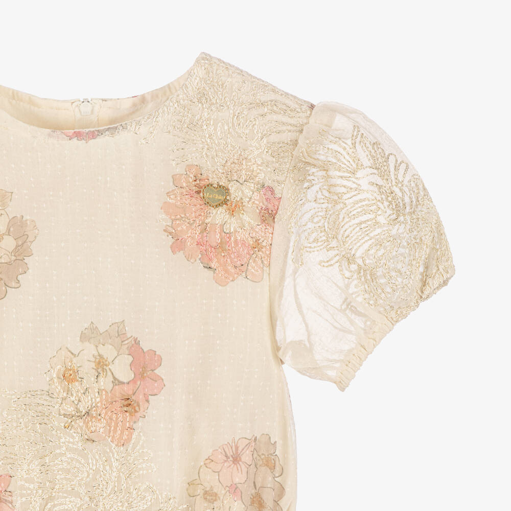 Le Chic-Girls Beige & Pink Floral Chiffon Dress | Childrensalon Outlet