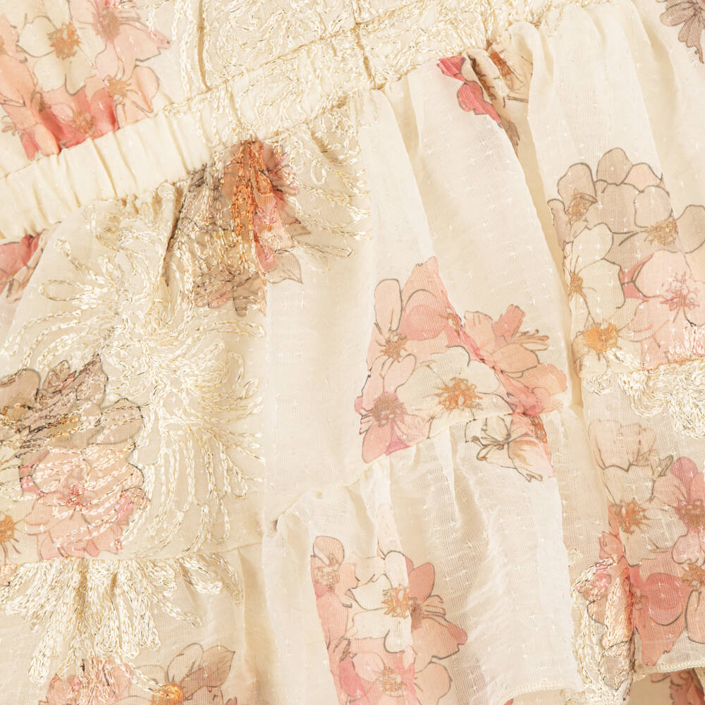Le Chic-Girls Beige & Pink Floral Chiffon Dress | Childrensalon Outlet