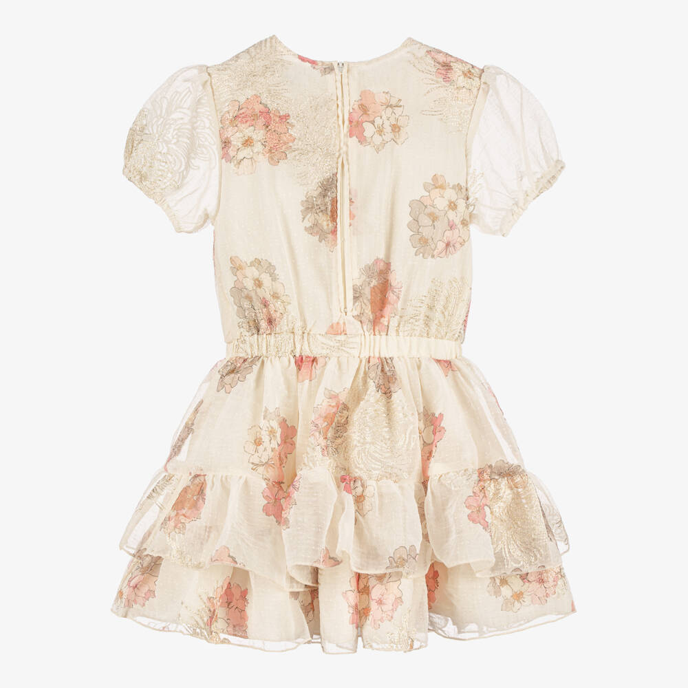 Le Chic-Girls Beige & Pink Floral Chiffon Dress | Childrensalon Outlet