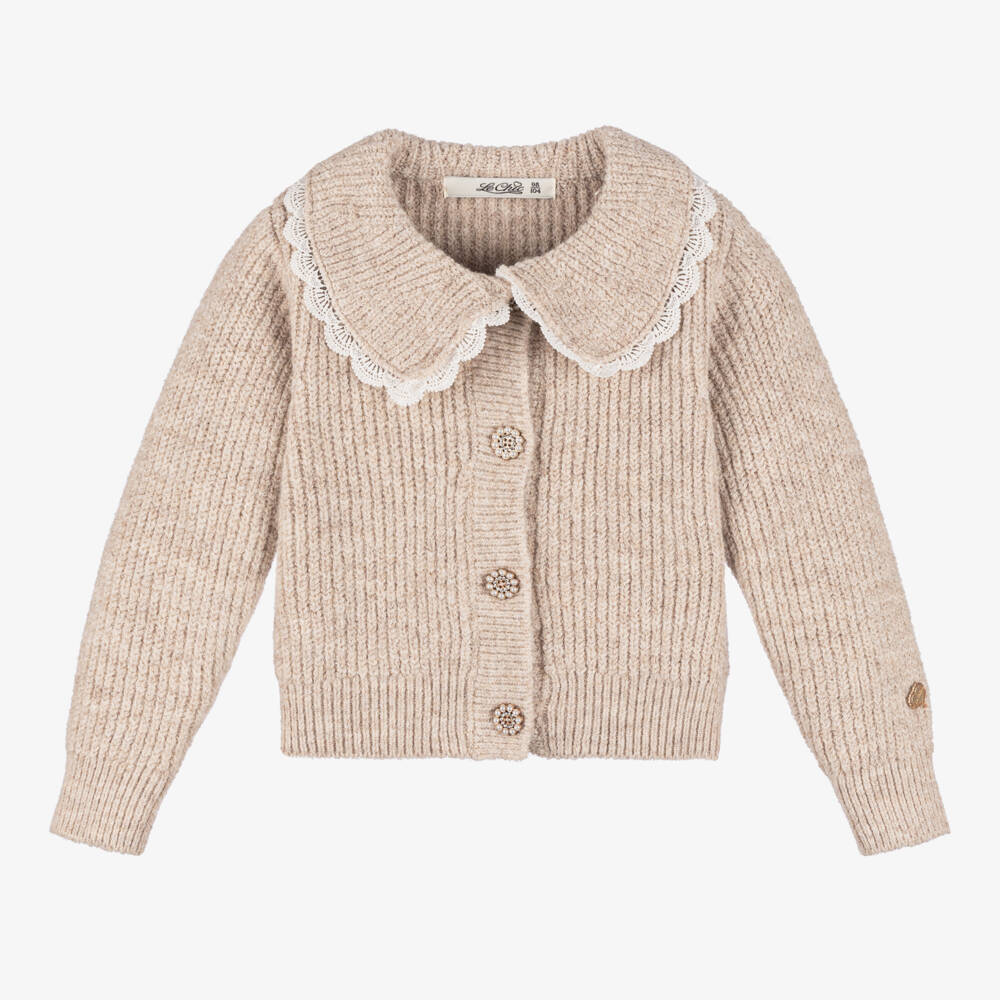 Le Chic-Girls Beige Ribbed Knit Cardigan | Childrensalon Outlet