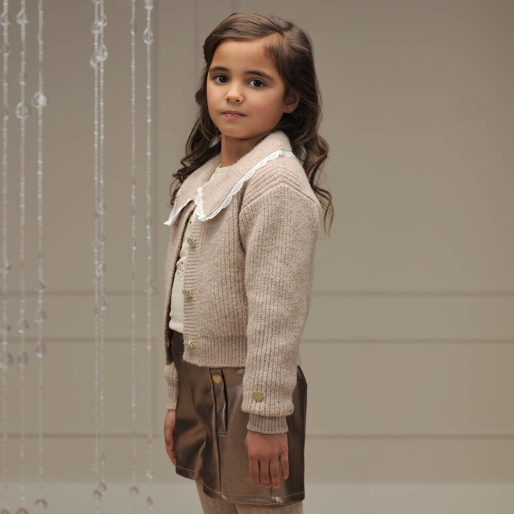 Le Chic-Girls Beige Ribbed Knit Cardigan | Childrensalon Outlet