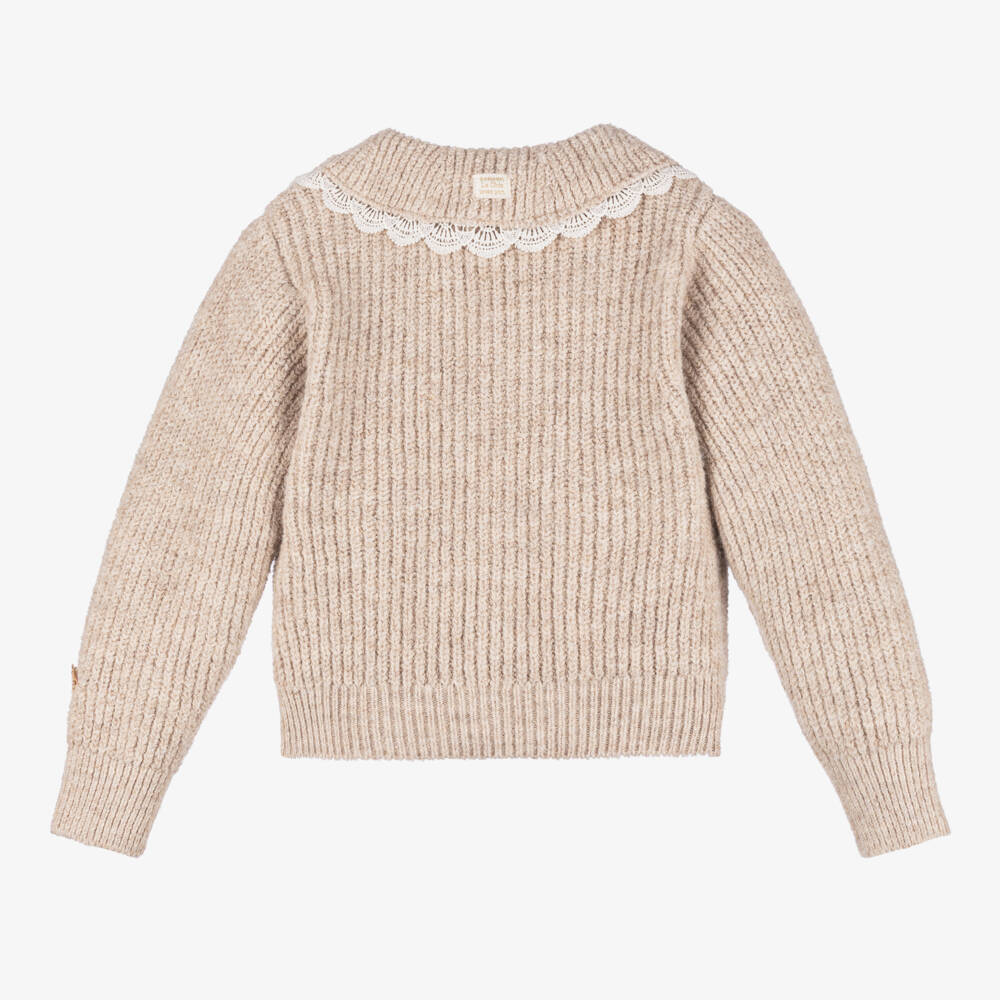 Le Chic-Girls Beige Ribbed Knit Cardigan | Childrensalon Outlet