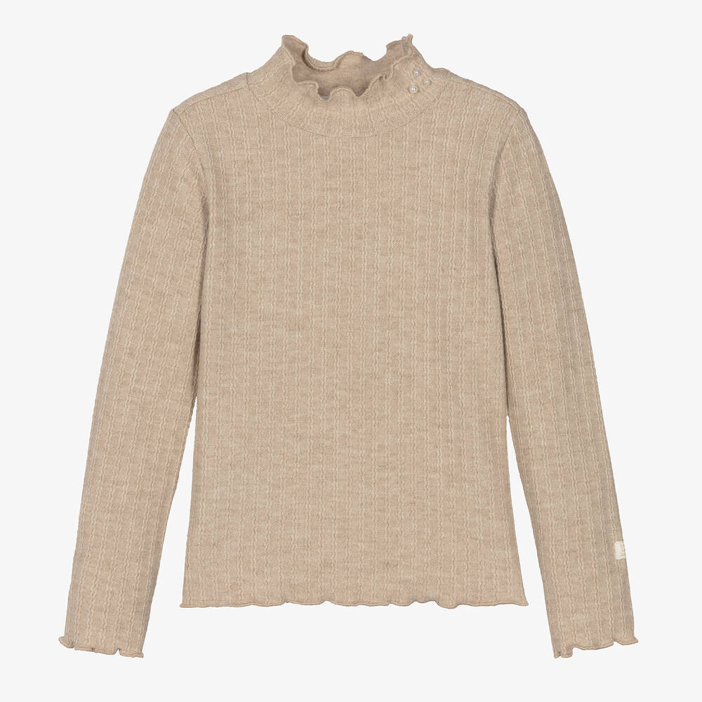 Le Chic - Girls Beige Ribbed Sweater | Childrensalon