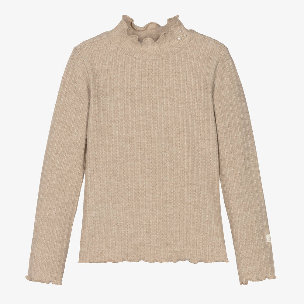 Le Chic-Girls Beige Ribbed Sweater | Childrensalon Outlet
